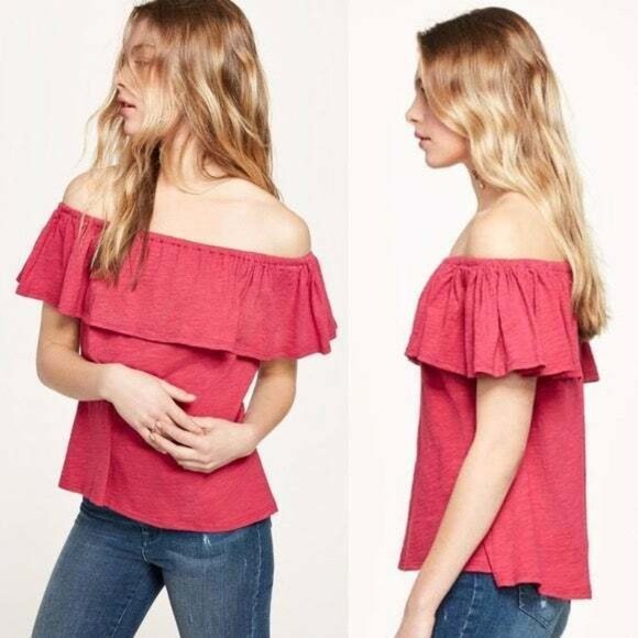 Rebecca Minkoff Diosa Off The Shoulder Ruffle Top Sz Small Bright Coral - Picture 3 of 7